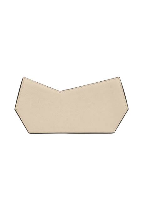Adisee_Ivory Plain Leather Abstract Structured Clutch _at_Aza_Fashions