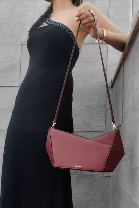 ADISEE Maroon Plain Abstract Structured Leather Clutch 