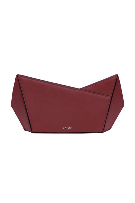 Buy_Adisee_Maroon Plain Abstract Structured Leather Clutch _Online_at_Aza_Fashions