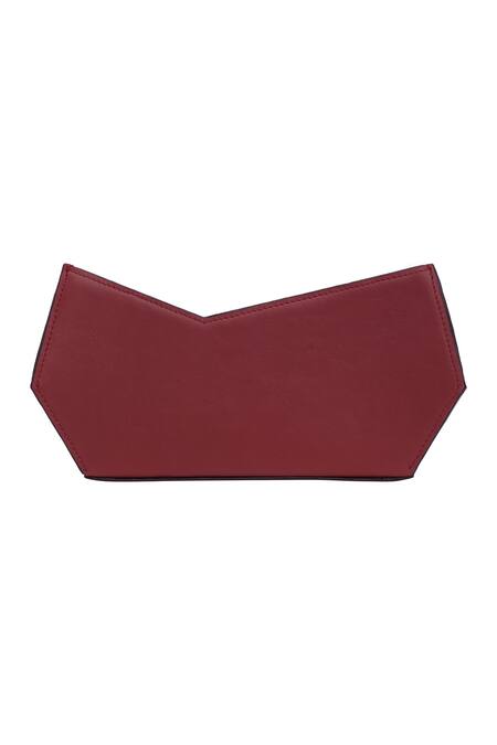 Buy_Adisee_Maroon Plain Abstract Structured Leather Clutch 