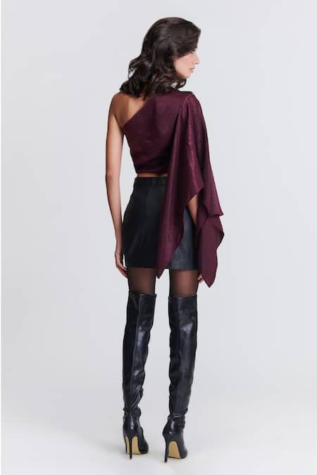 Shop S&N By Shantnu Nikhil Purple Satin Crystals One Shoulder Draped Top at Aza Fashions Shop_S&N By Shantnu Nikhil_Purple Satin Crystals One Shoulder Draped Top_at_Aza_Fashions