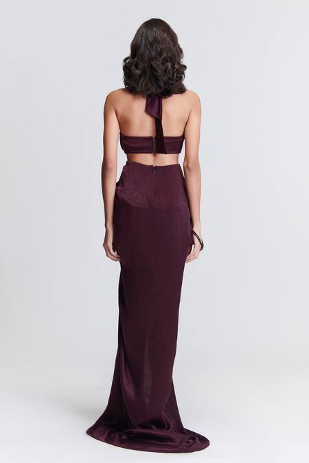 Shop S&N By Shantnu Nikhil Purple Silk Halter Neck Draped Saree Gown at Aza Fashions Shop_S&N By Shantnu Nikhil_Purple Silk Halter Neck Draped Saree Gown_at_Aza_Fashions