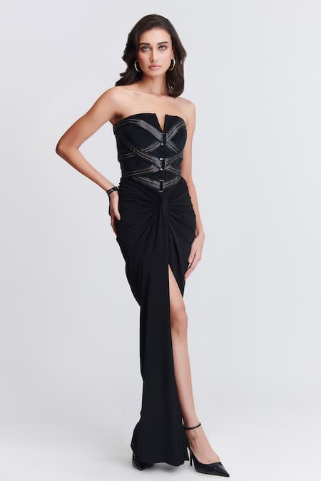 S&N by Shantnu Nikhil Embellished Draped Saree Gown 