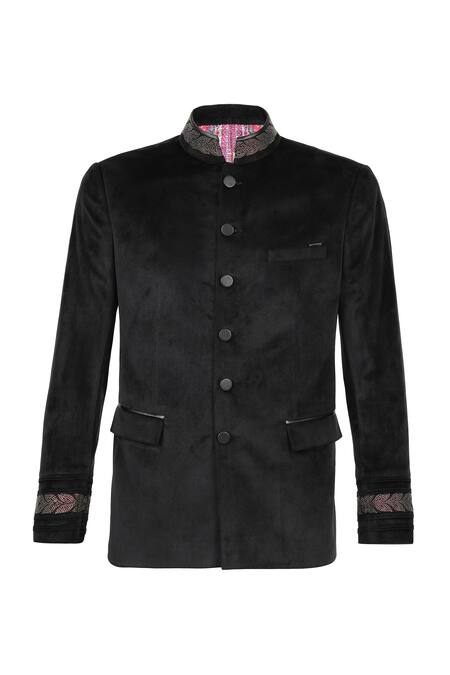 S&N By Shantnu Nikhil_Black Velvet Crystals Bandhgala_Online_at_Aza_Fashions