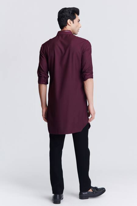 Shop S&N By Shantnu Nikhil Purple Satin Embroidery Straight Placket Kurta at Aza Fashions Shop_S&N By Shantnu Nikhil_Purple Satin Embroidery Straight Placket Kurta_at_Aza_Fashions