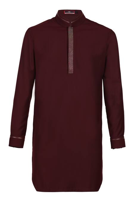 S&N By Shantnu Nikhil_Purple Satin Embroidery Straight Placket Kurta_Online_at_Aza_Fashions
