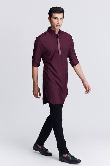 Buy S&N By Shantnu Nikhil Purple Satin Embroidery Straight Placket Kurta Online at Aza Fashions Buy_S&N By Shantnu Nikhil_Purple Satin Embroidery Straight Placket Kurta_Online_at_Aza_Fashions