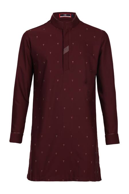 S&N By Shantnu Nikhil_Purple Satin Crystals Straight Work Kurta_Online_at_Aza_Fashions