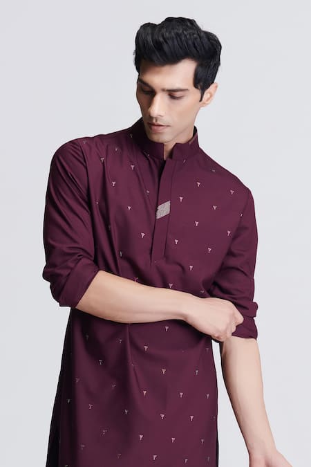 Shop S&N By Shantnu Nikhil Purple Satin Crystals Straight Work Kurta Online at Aza Fashions Shop_S&N By Shantnu Nikhil_Purple Satin Crystals Straight Work Kurta_Online_at_Aza_Fashions