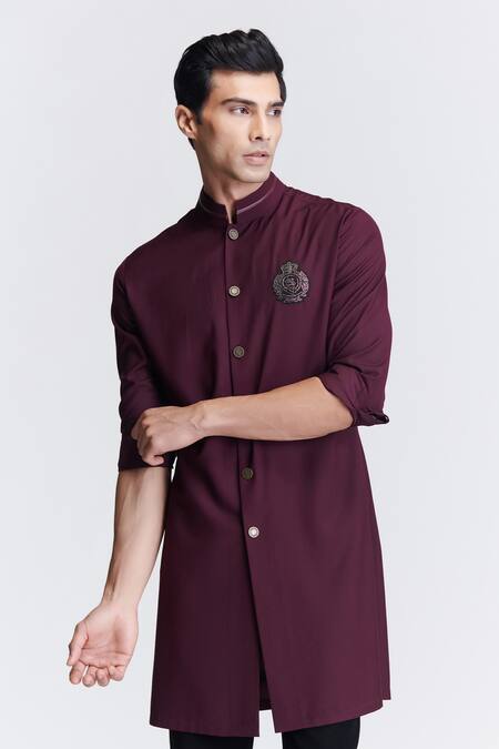 Buy S&N By Shantnu Nikhil Purple Polyester, Viscose Embroidery Crest Sherwani Online at Aza Fashions Buy_S&N By Shantnu Nikhil_Purple Polyester, Viscose Embroidery Crest Sherwani_Online_at_Aza_Fashions