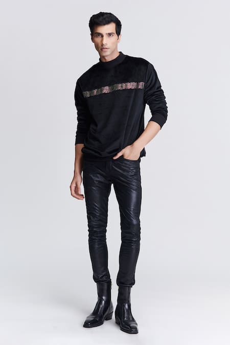 S&N by Shantnu Nikhil Crystal Panel Embroidered Sweatshirt 