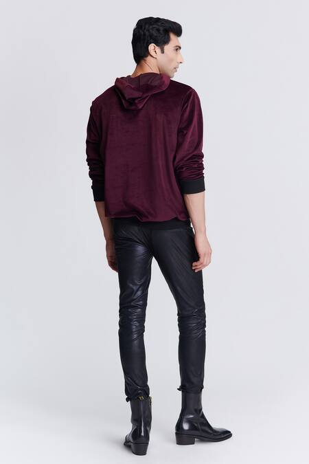 Burgundy velour cheap hoodie mens