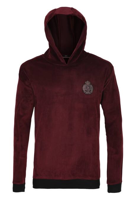 S&N By Shantnu Nikhil_Purple Velour Crystals Crest Embroidered Hoodie_Online_at_Aza_Fashions