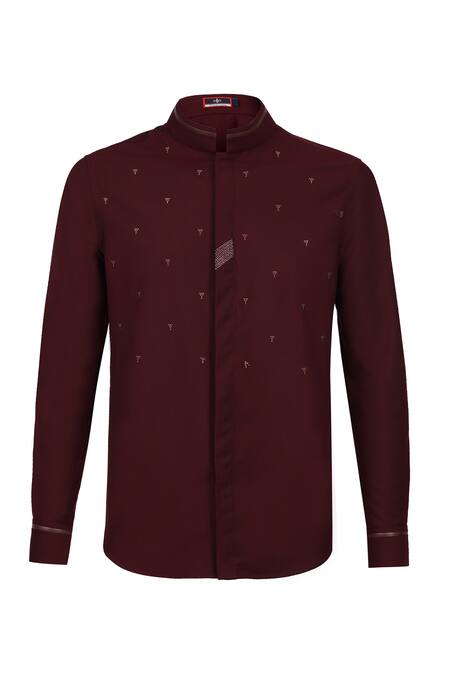 S&N By Shantnu Nikhil_Purple Polyester, Viscose Crystals Embroidered Shirt_Online_at_Aza_Fashions