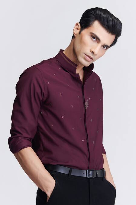 Buy S&N By Shantnu Nikhil Purple Polyester, Viscose Crystals Embroidered Shirt Online at Aza Fashions Buy_S&N By Shantnu Nikhil_Purple Polyester, Viscose Crystals Embroidered Shirt_Online_at_Aza_Fashions