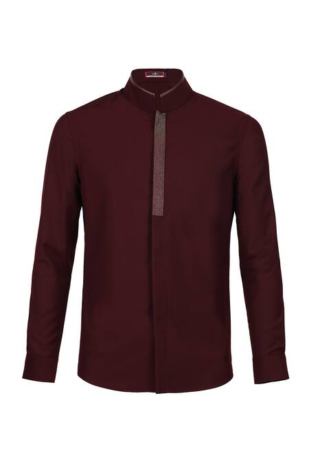 S&N By Shantnu Nikhil_Purple Polyester, Viscose Crystals Full Sleeve Embroidered Placket Shirt_Online_at_Aza_Fashions