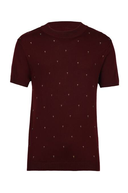 S&N By Shantnu Nikhil_Purple Viscose, Nylon Crystals Embroidery Tee_Online_at_Aza_Fashions