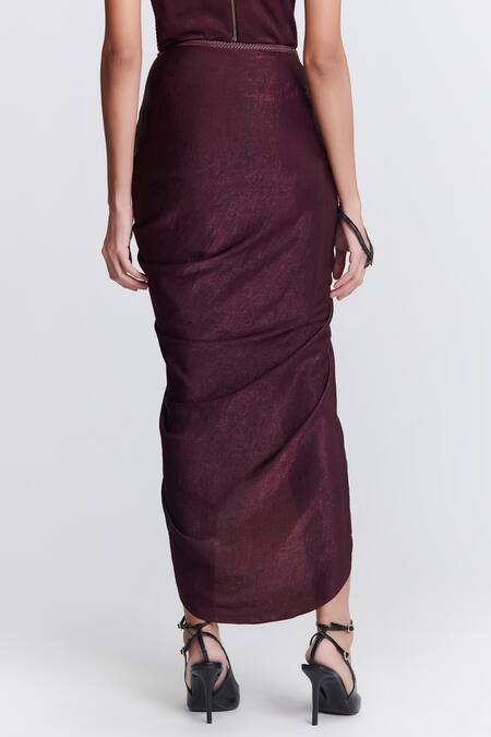 Shop S&N By Shantnu Nikhil Purple Silk Embroidery Pleated Cowl Draped Skirt at Aza Fashions Shop_S&N By Shantnu Nikhil_Purple Silk Embroidery Pleated Cowl Draped Skirt_at_Aza_Fashions