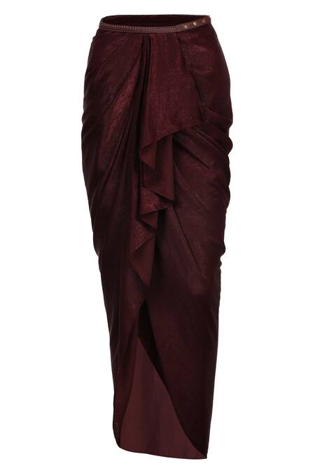 S&N By Shantnu Nikhil_Purple Silk Embroidery Pleated Cowl Draped Skirt_Online_at_Aza_Fashions