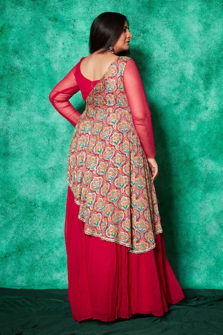 Shop Saaj By Ankita Pink Chiffon Print Damask Sequin Bloom V Cape With Anarkali at Aza Fashions Shop_Saaj By Ankita_Pink Chiffon Print Damask Sequin Bloom V Cape With Anarkali _at_Aza_Fashions