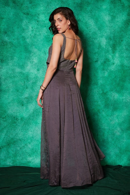 Shop Saaj By Ankita Grey Georgette Embroidery Thread Square Aztec Work Trail Top With Dhoti Pant at Aza Fashions Shop_Saaj By Ankita_Grey Georgette Embroidery Thread Square Aztec Work Trail Top With Dhoti Pant _at_Aza_Fashions