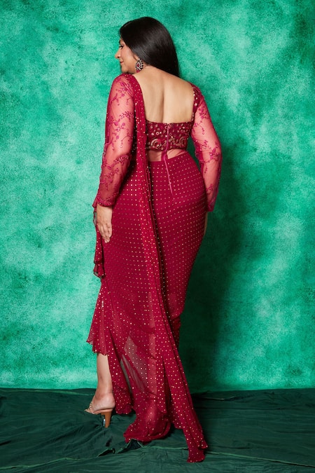 Saaj By Ankita Rafflesia Sequin Bloom Draped Saree Gown 