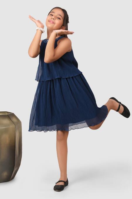 Buy_Jelly Jones_Blue Georgette Textured Dress_Online_at_Aza_Fashions