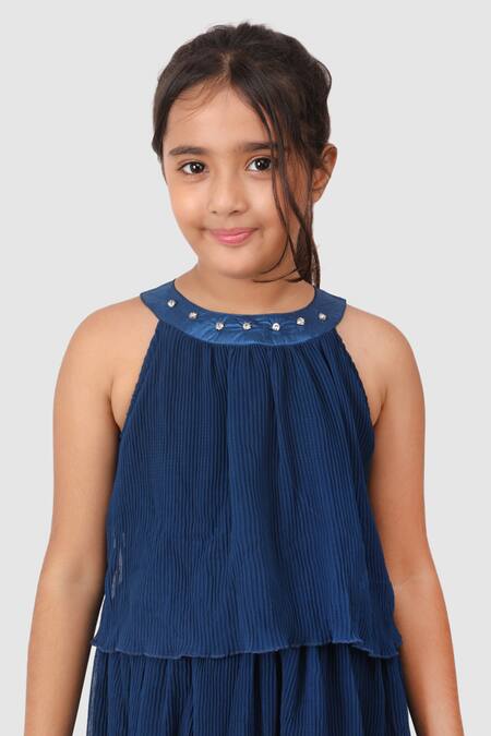 Shop_Jelly Jones_Blue Georgette Textured Dress_Online_at_Aza_Fashions