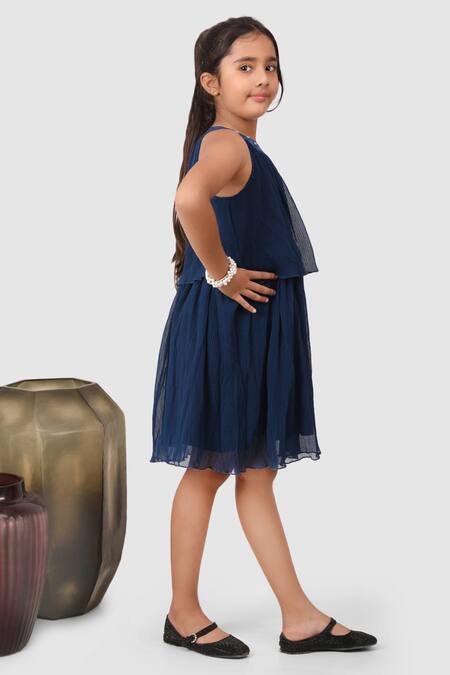 Jelly Jones_Blue Georgette Textured Dress_at_Aza_Fashions