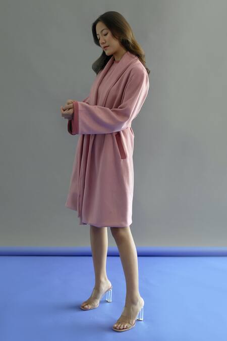 Buy Kritika Madan Label Pink Suede Plain Coat Shawl Lapel With Short Dress Online at Aza Fashions Buy_Kritika Madan Label_Pink Suede Plain Coat Shawl Lapel With Short Dress_Online_at_Aza_Fashions