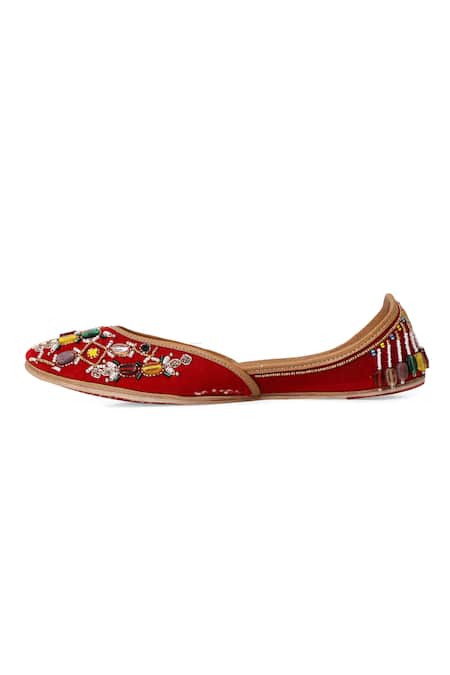 Buy NR By Nidhi Rathi Red Embellished Navratna Stone Juttis Buy_NR By Nidhi Rathi_Red Embellished Navratna Stone Juttis