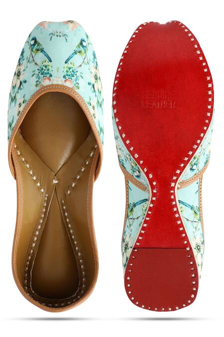 Shop_NR By Nidhi Rathi_Green Printed Botanic Juttis_at_Aza_Fashions