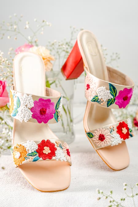 Floral Embroidery Detail Strappy Pumps, Multicolor Vacation Style Embroidery  Floral Print High Heel Shoes For Women | SHEIN USA