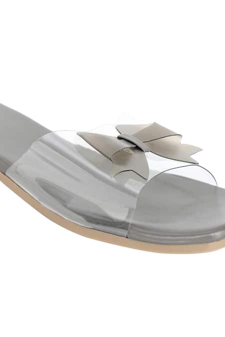 NR By Nidhi Rathi_Grey Bow Embellished Strap Flats _Online_at_Aza_Fashions