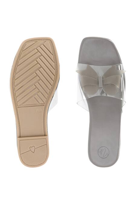 NR By Nidhi Rathi_Grey Bow Embellished Strap Flats _at_Aza_Fashions