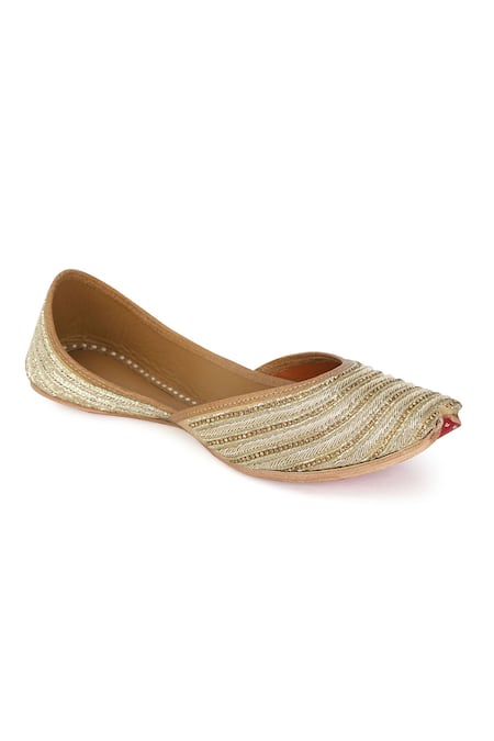 NR By Nidhi Rathi_Gold Gota And Zari Embroidered Juttis _Online_at_Aza_Fashions