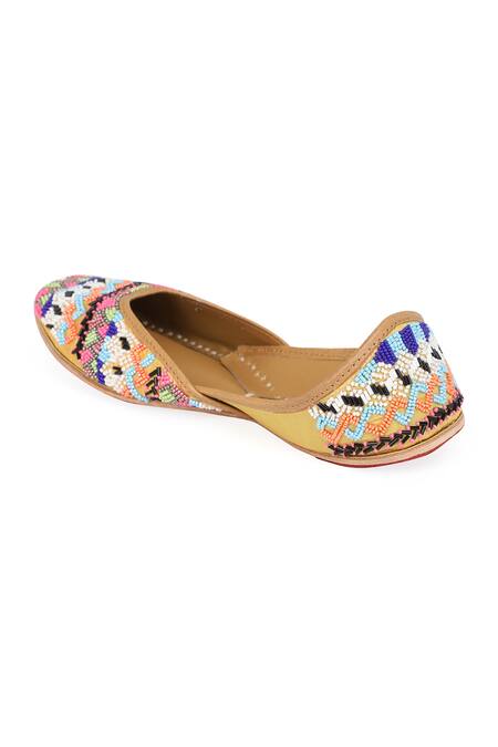 Shop_NR By Nidhi Rathi_Yellow Beads And Cut Dana Hand Embroidered & Juttis_Online_at_Aza_Fashions
