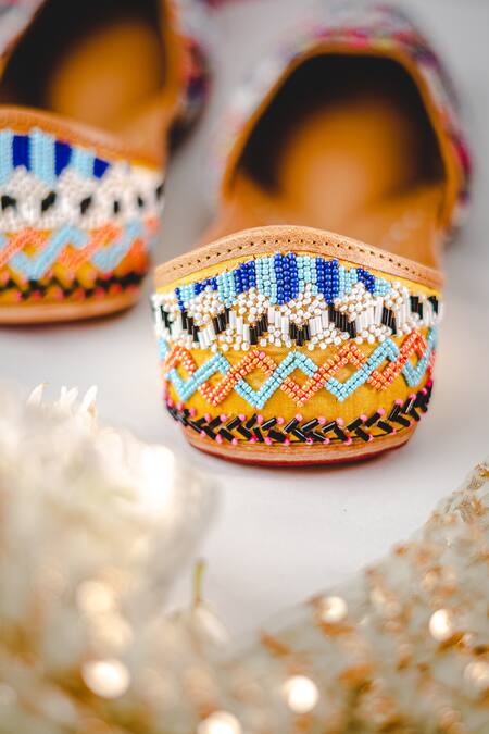 Shop_NR By Nidhi Rathi_Yellow Beads And Cut Dana Hand Embroidered & Juttis