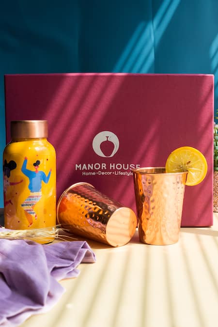 MANOR HOUSE Brown Copper Printed Drinkware Gift Set
