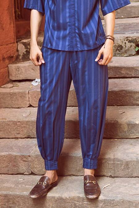 Buy_Dash And Dot_Blue Cotton Pinstriped Pant_Online_at_Aza_Fashions