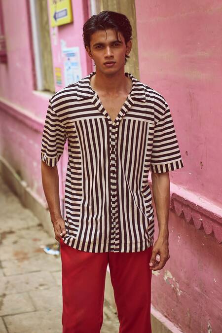 Dash And Dot_Black Cotton Striped Pattern Organic Shirt_Online_at_Aza_Fashions