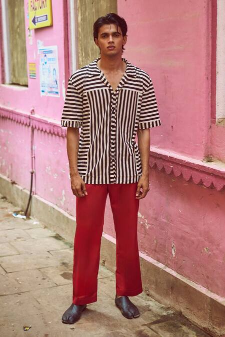 Shop_Dash And Dot_Black Cotton Striped Pattern Organic Shirt_Online_at_Aza_Fashions