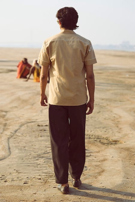 Shop_Dash And Dot_Brown Cotton Embroidery Organic Shirt _at_Aza_Fashions