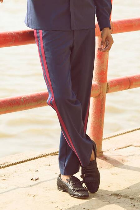 Dash And Dot Blue Polyester, Viscose, Lycra Striped Pattern Shirt And Pant Set Online at Aza Fashions Dash And Dot_Blue Polyester, Viscose, Lycra Striped Pattern Shirt And Pant Set _Online_at_Aza_Fashions