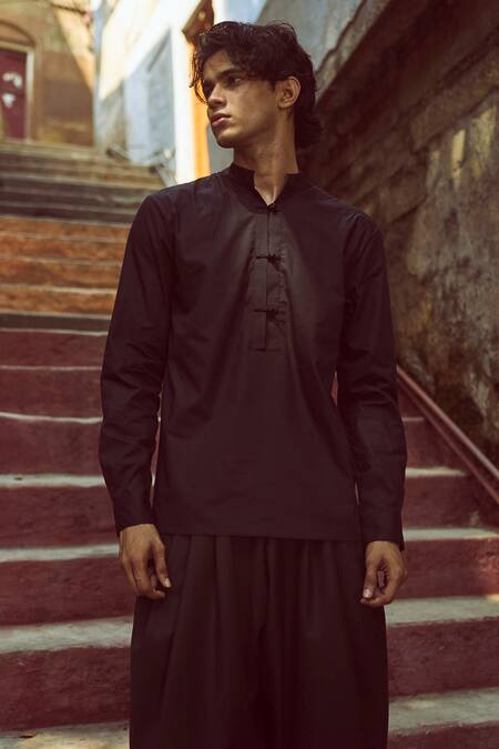 Buy_Dash And Dot_White Polyester, Viscose, Lycra Black Full Sleeve Kurta Pant Set _Online_at_Aza_Fashions