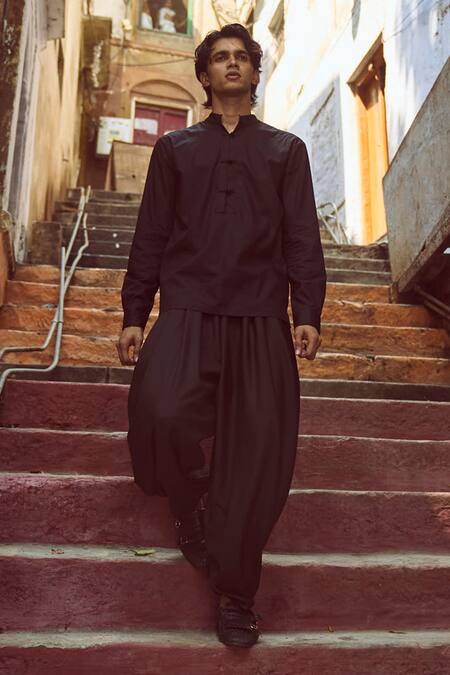 Dash and Dot_Black 72% Polyester Solid Cowl Pant  _Online_at_Aza_Fashions