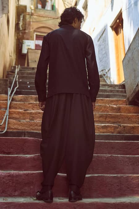 Dash And Dot Solid Black Shirt & Cowl Pant Set 