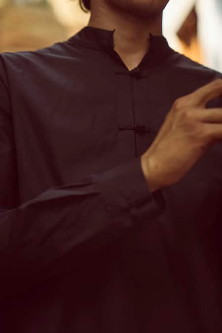 Dash And Dot_Black Cotton, Polyester, Viscose, Lycra Solid Shirt And Cowl Pant Set _at_Aza_Fashions