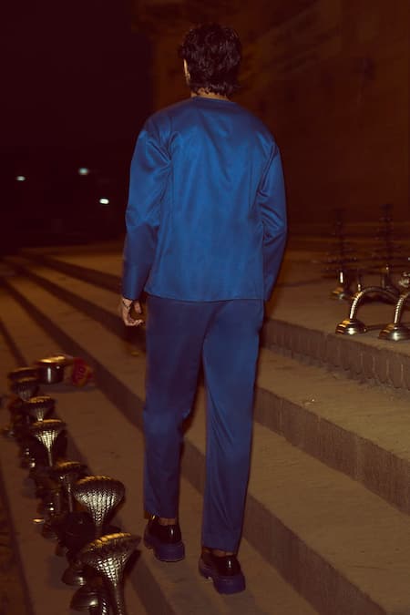 Shop Dash And Dot Blue Polyester, Viscose, Lycra Solid Straight Pant at Aza Fashions Shop_Dash And Dot_Blue Polyester, Viscose, Lycra Solid Straight Pant _at_Aza_Fashions