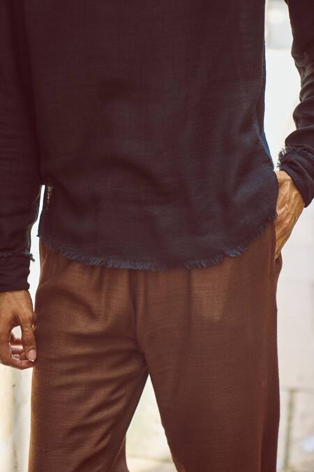 Buy_Dash And Dot_Black Cotton, Rayon High Low T-shirt And Brown Pant Set 